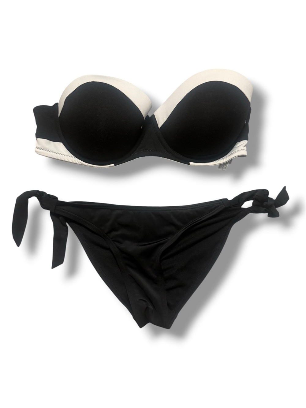 La Vie En Rose Aqua Bikini Set Black White Strapless Top Large Bottoms Small